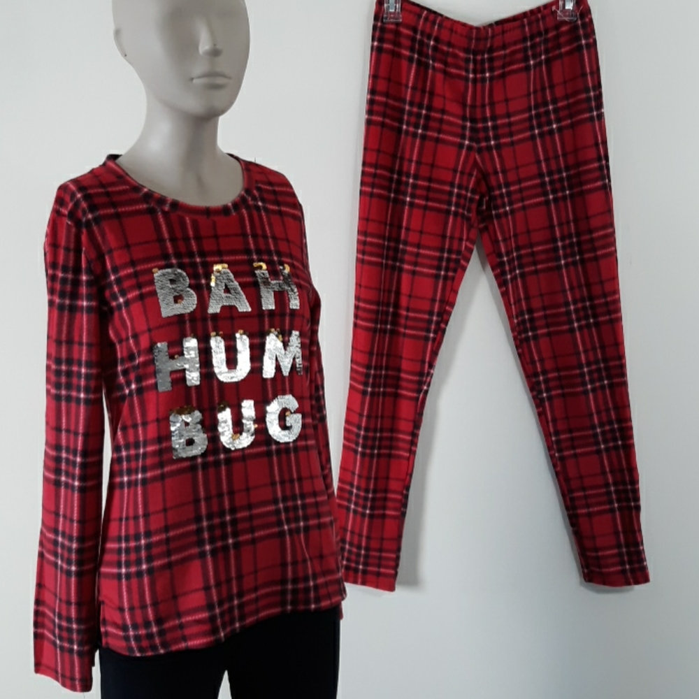 Jaclyn Intimates Small Bah Hum Bug 2 Pc Sequin PJ Set